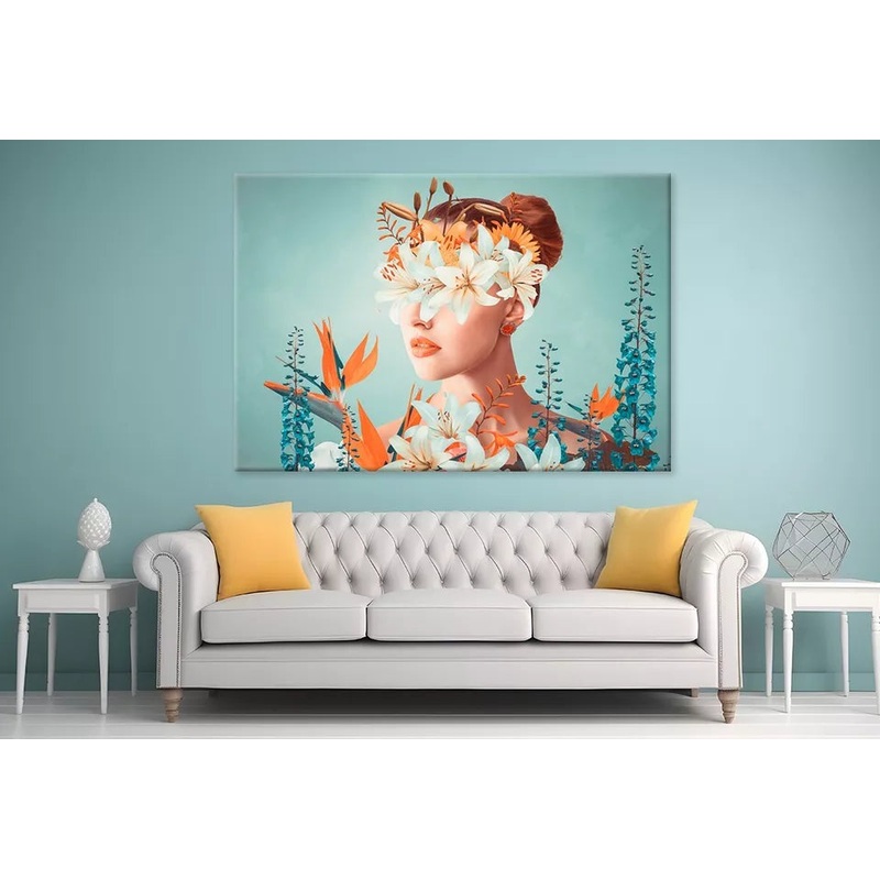 Young Woman With Flowers Portrait Wall Art Decor 100% Australian Made