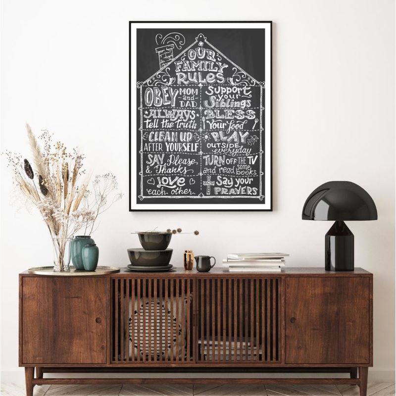 Family Rules Chalk Board Vector Home Decor Premium Quality Poster Print Choose Your Sizes