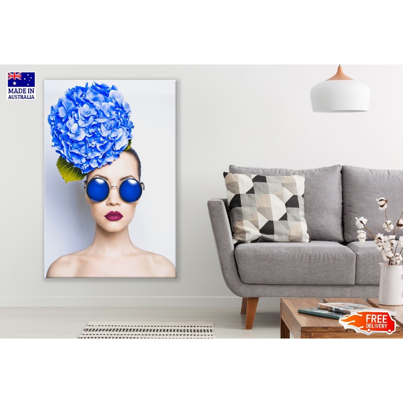 Fashion Portrait of Young Lady with Blue Hydrangea Print 100% Australian Made