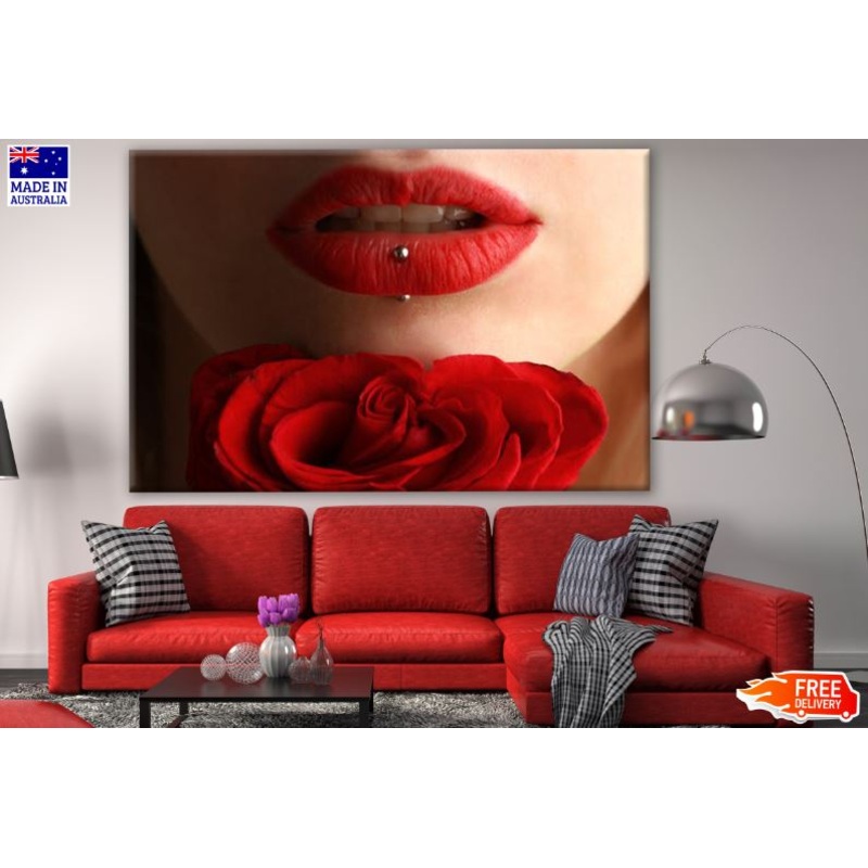Red Lips & Red Flower Closeup Photograph Print 100% Australian Made