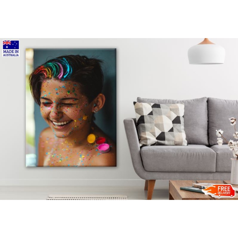 Smiling Girl with Color Dust Photograph Print 100% Australian Made