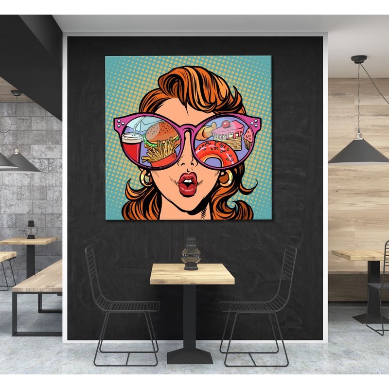 Square Canvas Colorful Girl with Sunglass Pop Art Design High Quality Print 100% Australian Made