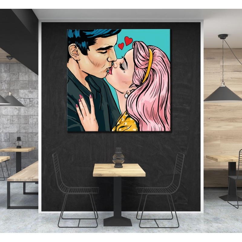 Square Canvas Couple Kissing Pop Art Design High Quality Print 100% Australian Made