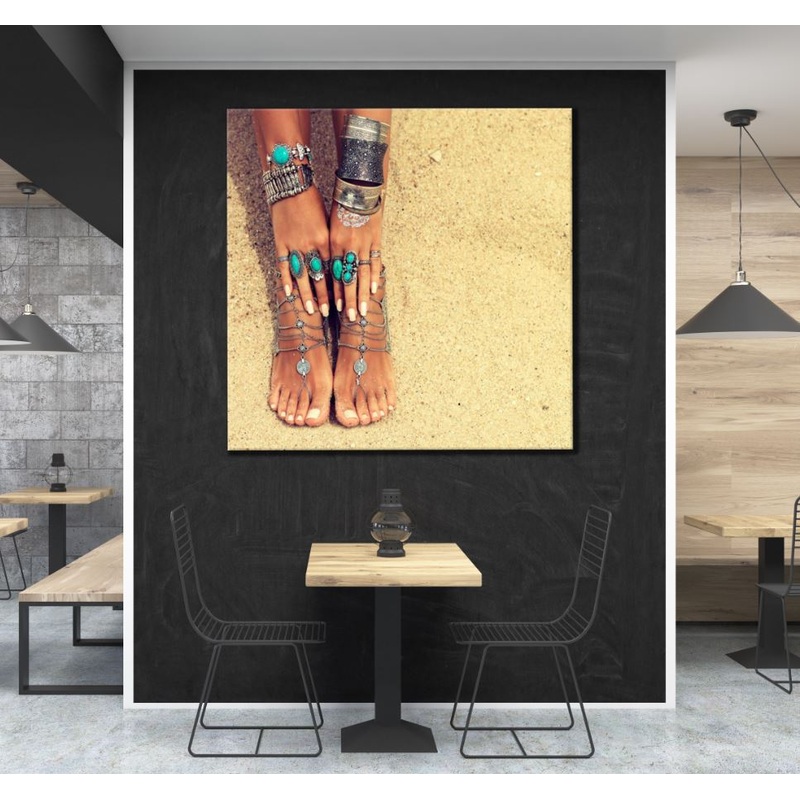 Square Canvas Girl's Hands & Legs on Sand High Quality Print 100% Australian Made