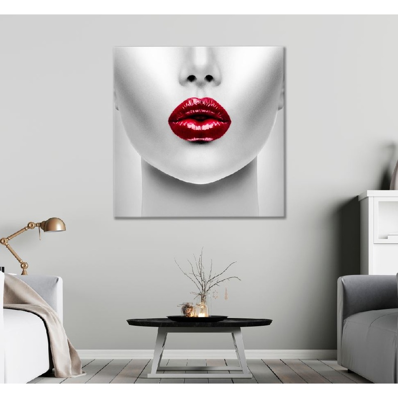 Square Canvas Girl with Red Lipstick B&W Photograph High Quality Print 100% Australian Made