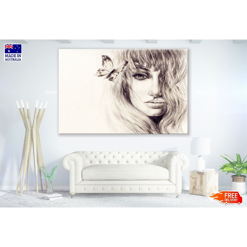 Woman Face & Butterfly Painted Illustration Print 100% Australian Made