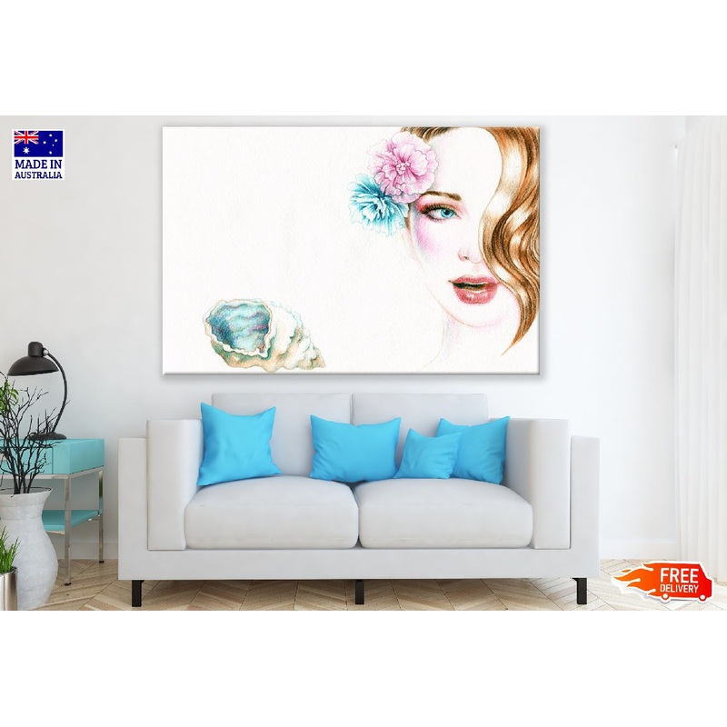 Beautiful Woman with Shell and Flowers Abstract Painting Print 100% Australian Made