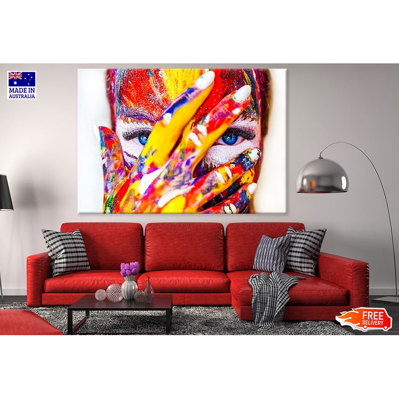 Colorful Makeup Paint on Girl Face Photograph Print 100% Australian Made