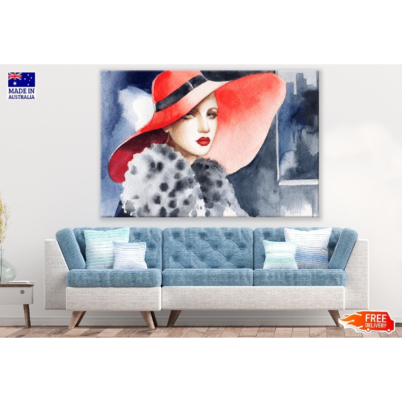 Elegant Lady with Hat Watercolor Painting Print 100% Australian Made