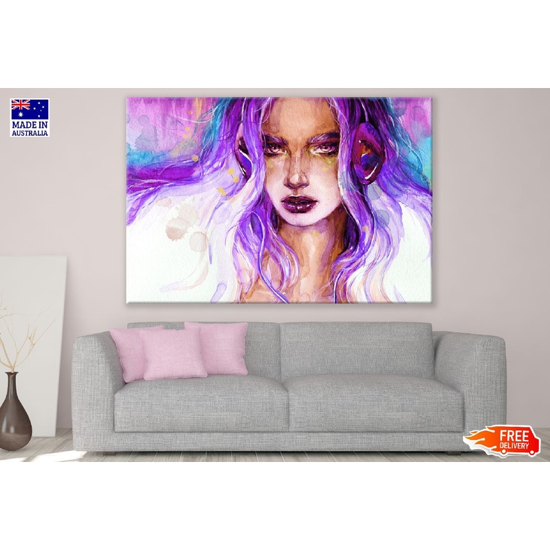 Fantasy Girl with Headphones Abstract Watercolor Painting Print 100% Australian Made