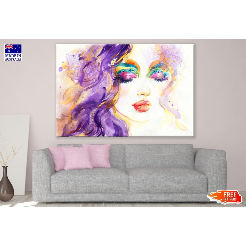 Fantasy Makeup Young Woman Abstract Watercolor Painting Print 100% Australian Made