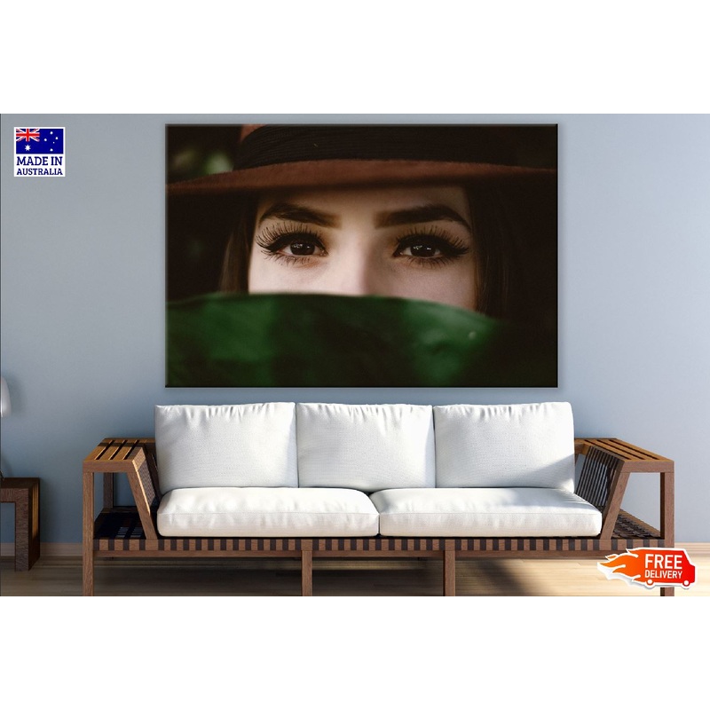 Fashion Girl Face Covered with Leaf Photograph Print 100% Australian Made