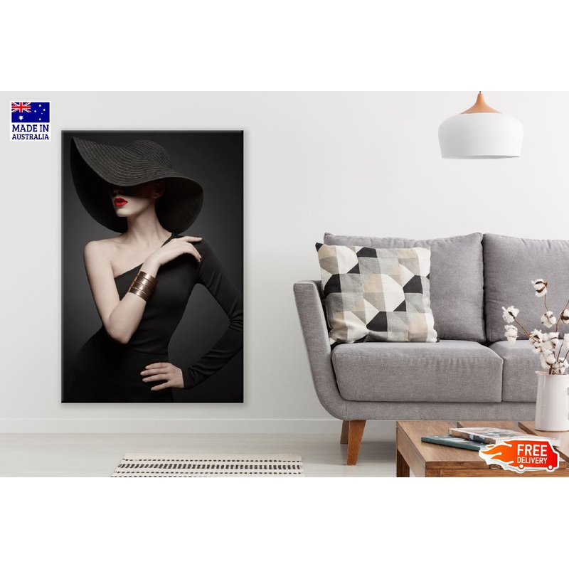 Fashion Girl with Black Dress & Hat Photograph Print 100% Australian Made