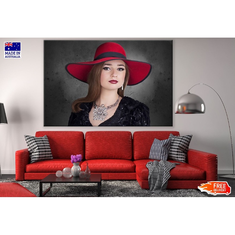 Fashion Girl with Red Hat Closeup Photograph Print 100% Australian Made