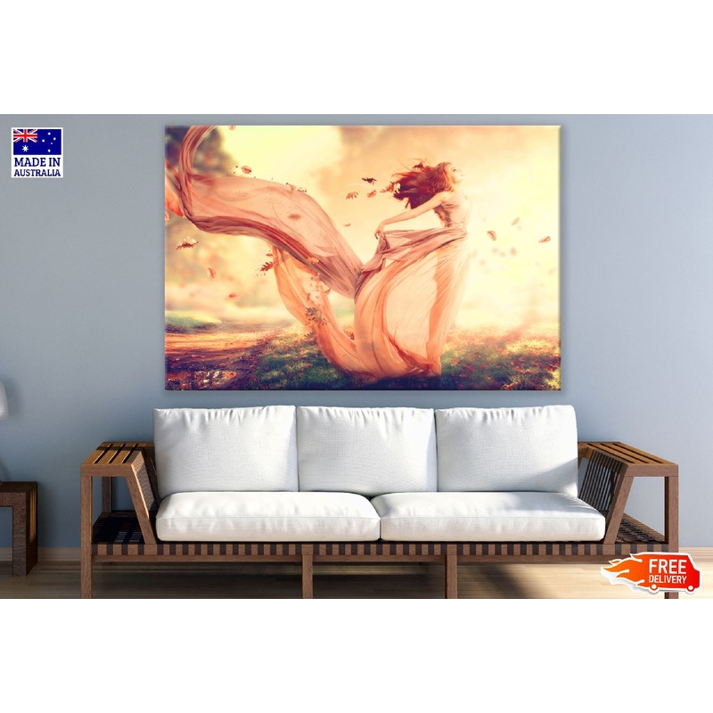 Fashion Model Lady in Windy Autumn Digital Art Print 100% Australian Made
