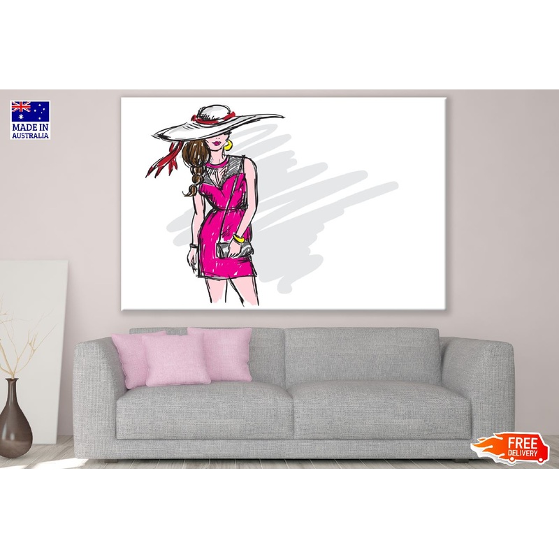 Fashion Woman with Hat Vector Illustration Print 100% Australian Made