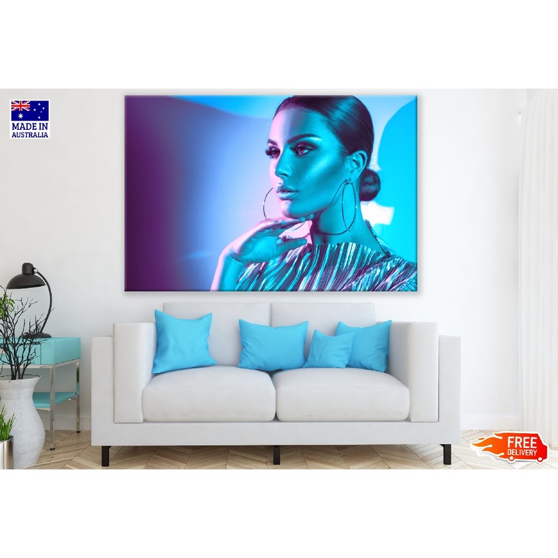 Model Woman in Colorful Lights Photograph Print 100% Australian Made