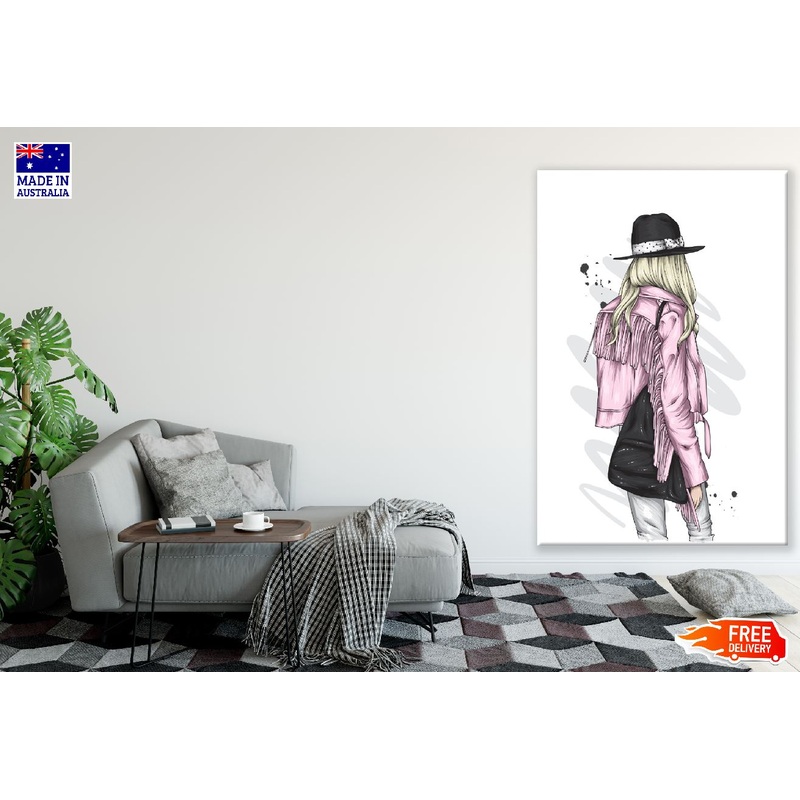 Pink Dress Girl With Hat Illustration Print 100% Australian Made