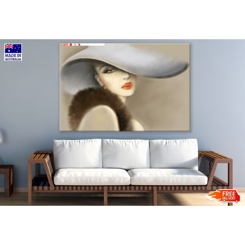 Pretty Woman with Hat Fashion Pastel Painting Print 100% Australian Made
