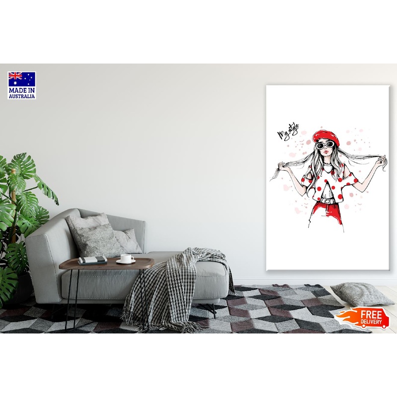 Stylish Girl With Red Dress & Hat Illustration Print 100% Australian Made