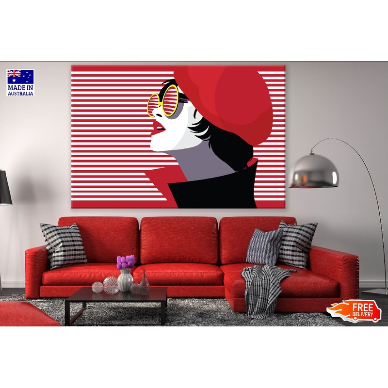 Stylish Girl with Red Hat Illustration Print 100% Australian Made
