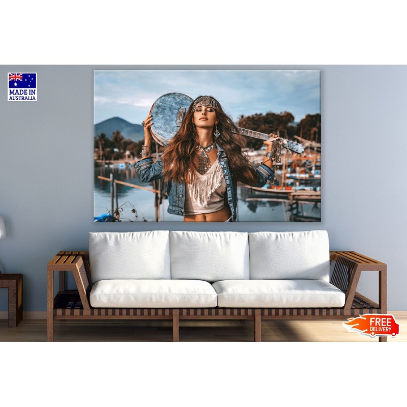 Stylish Woman with Guitar Photograph Print 100% Australian Made