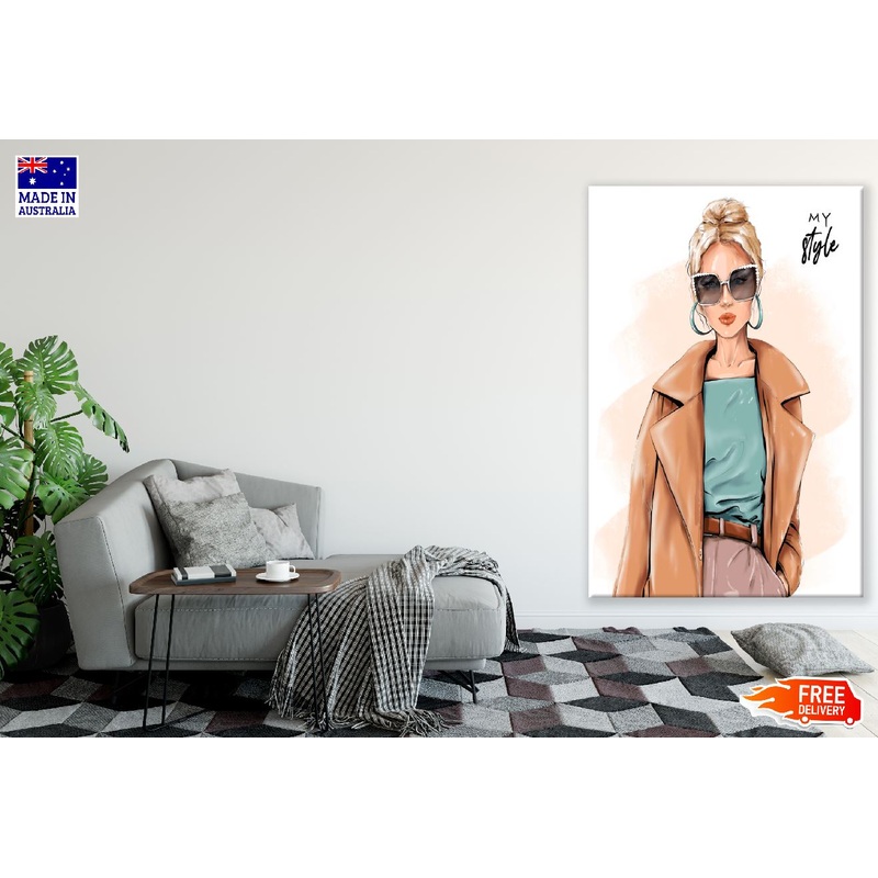 Woman Leather Jacket with Sunglasses Illustration Print 100% Australian Made