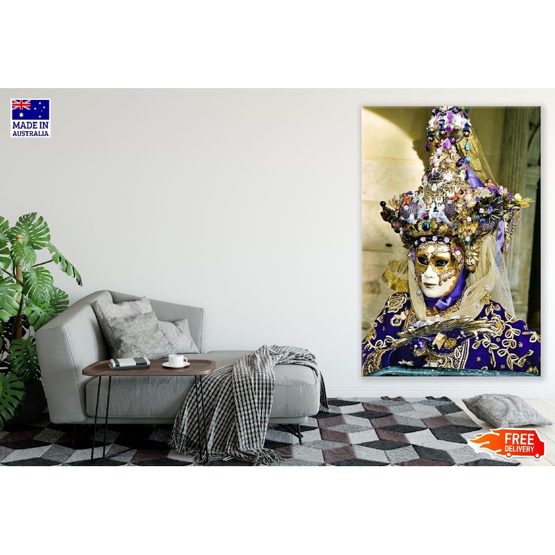 Woman with Carnival White & Gold Mask Photograph Print 100% Australian Made