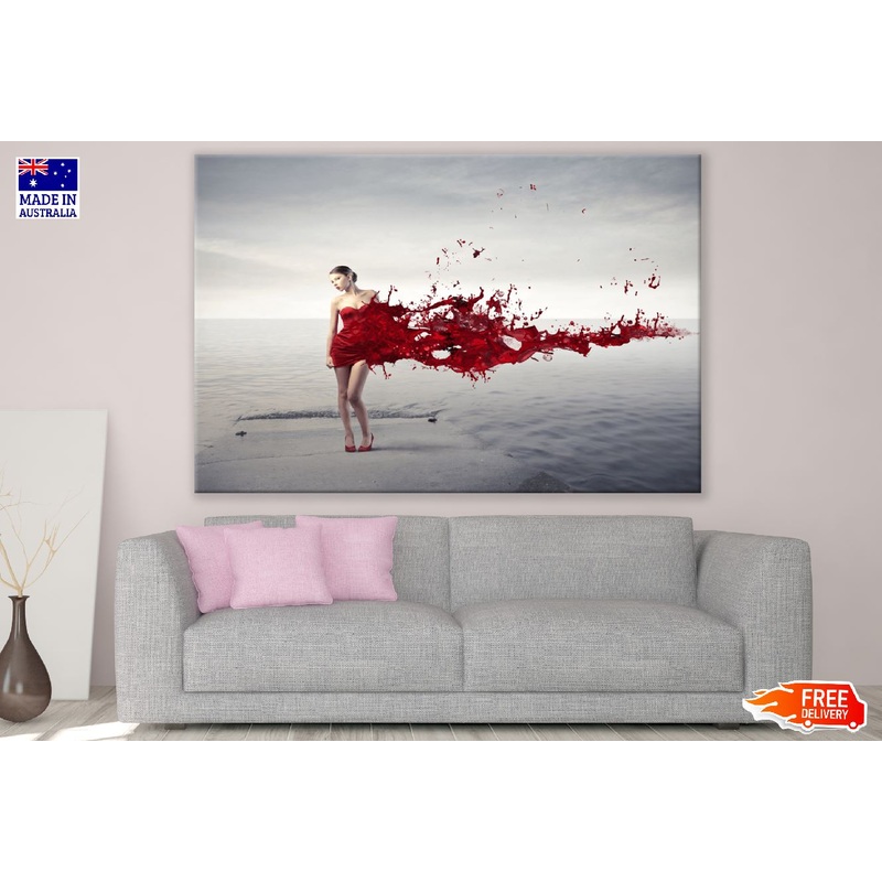 Woman with Dress Melting in Red Paint Digital Art Print 100% Australian Made