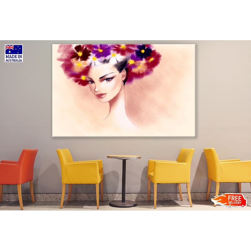 Woman with Flower Headdress on Head Pastel Painting Print 100% Australian Made