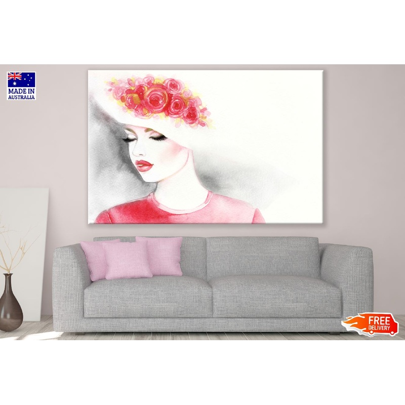 Woman with Red Rose Hat Abstract Watercolor Painting Print 100% Australian Made