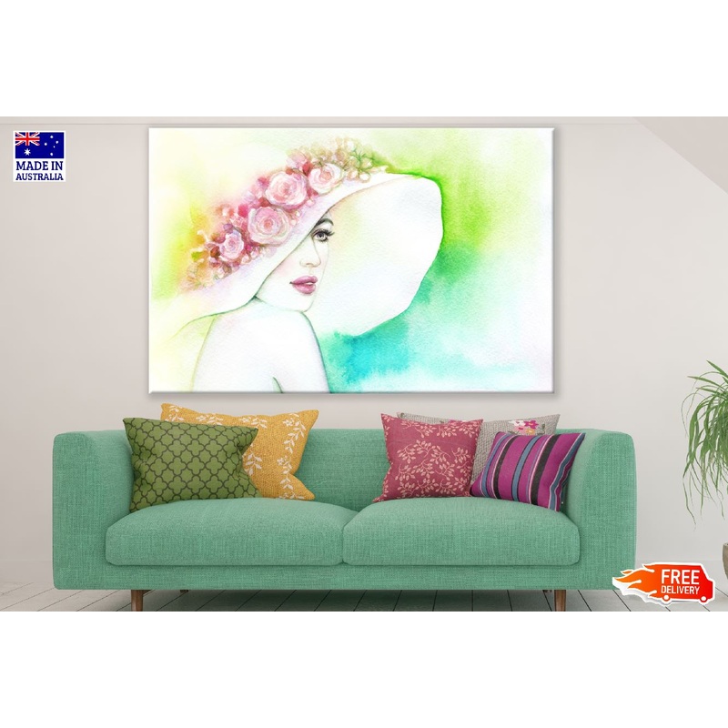 Woman with Rose Hat Abstract Watercolor Painting Print 100% Australian Made