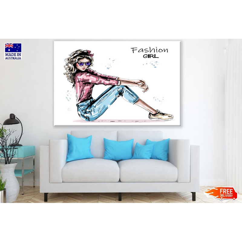 Young Woman Sitting on Floor Illustration Print 100% Australian Made