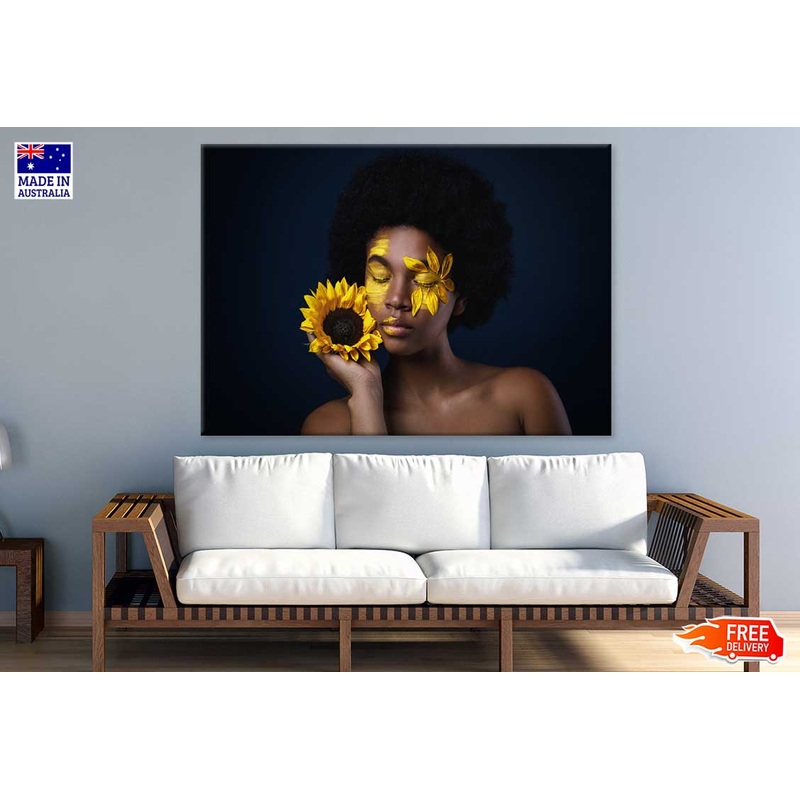 African Girl with Sunflower View Photograph Print 100% Australian Made