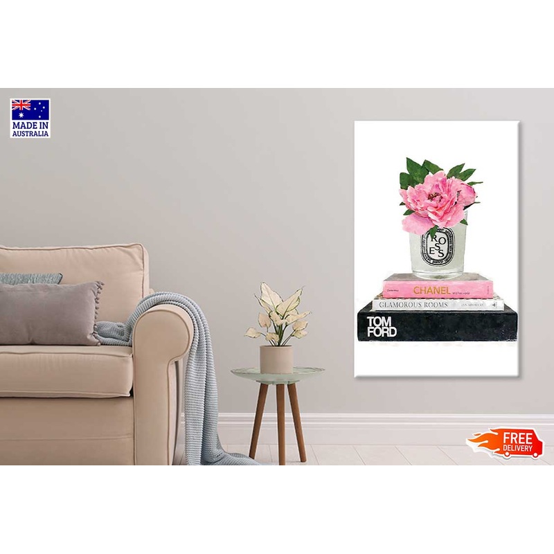Bella Home Flower Perfume Bottle Fashion Books Painting Print Canvas Ready to hang
