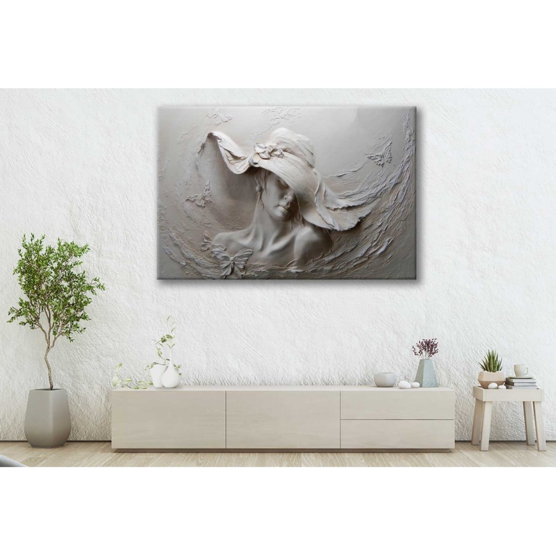 Bella Home Girl With Hat Painting Print Canvas Ready to hang