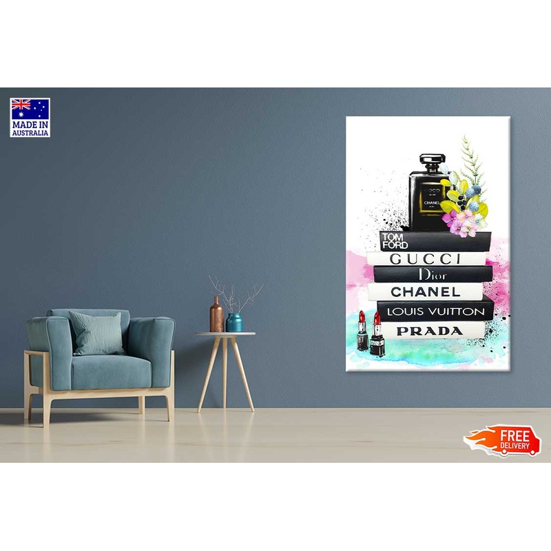 Bella Home Luxury Flower Perfume Bottle Fashion Books Print Canvas Ready to hang