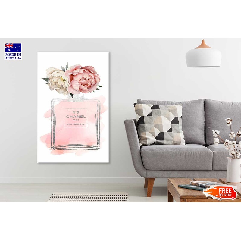 Bella Home Pink Peony Fashion Bottle Print Canvas Ready to hang