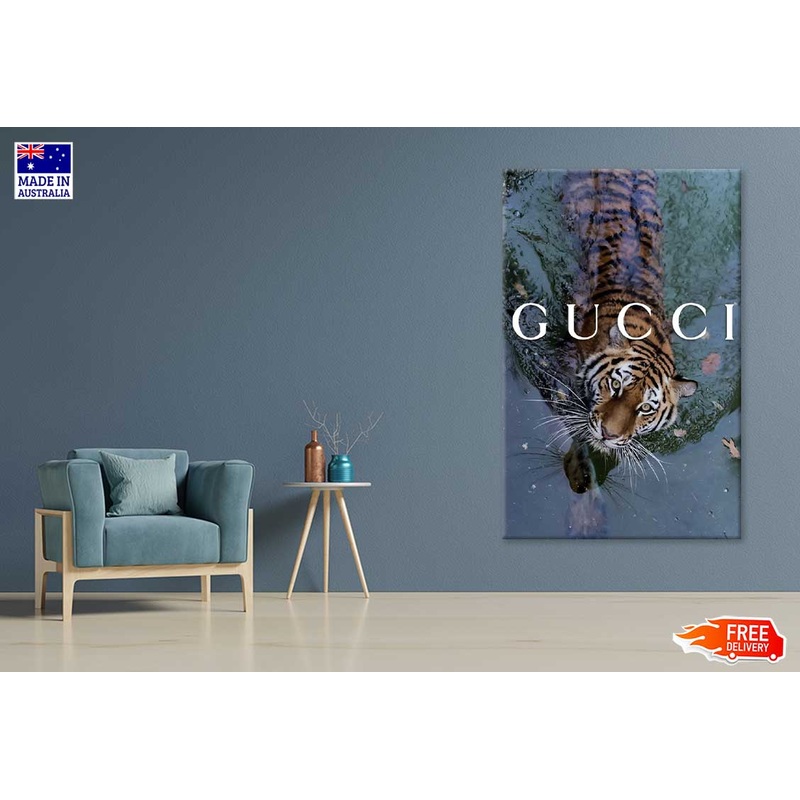Bella Home Tiger With Water Fashion Wall Art Print Canvas Ready to hang