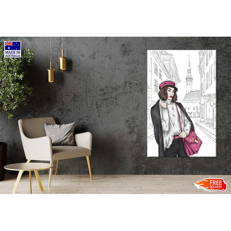 Black Modern Girl with Elegant Hand Bag Print 100% Australian Made