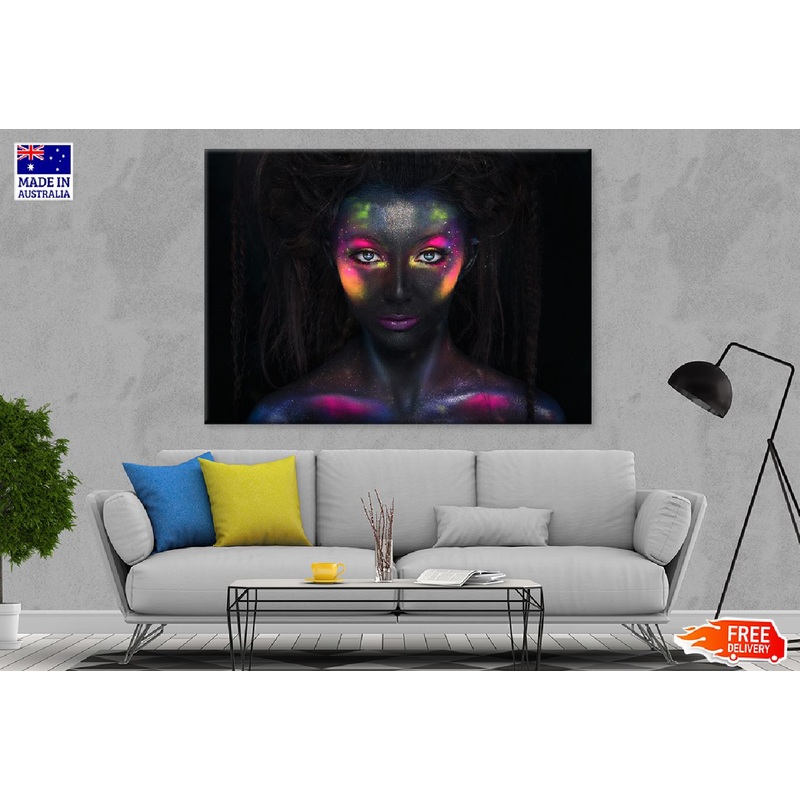 Colorful Makeup Girl in Dark View Photograph Print 100% Australian Made