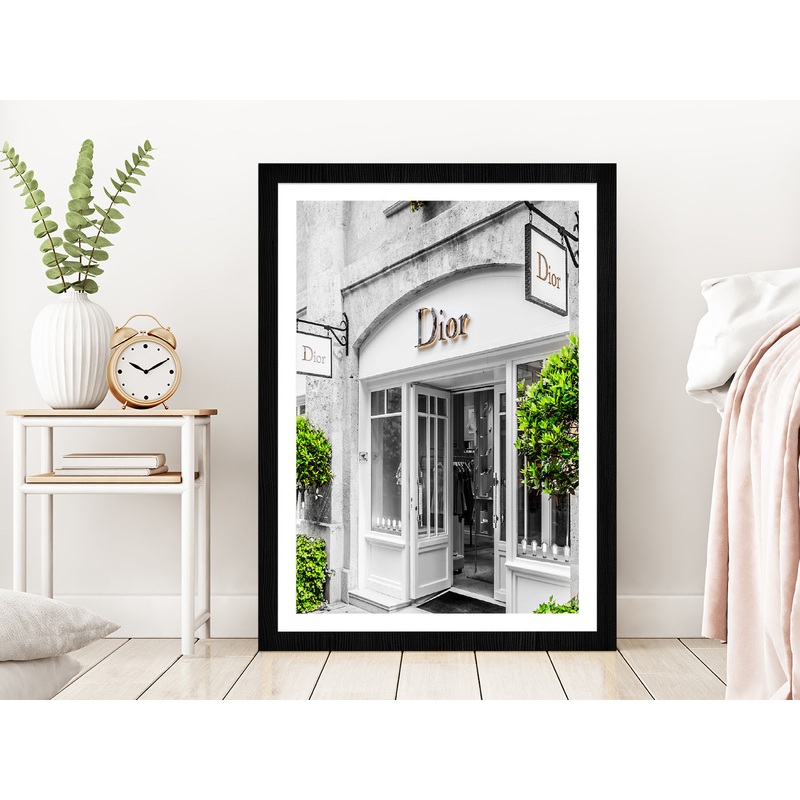 Fashion Store Front & Trees View Photograph Glass Framed Wall Art, Ready to Hang Quality Print