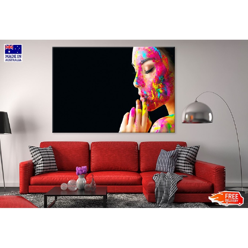 Model Girl & Colorful Face Photograph Paint Print 100% Australian Made