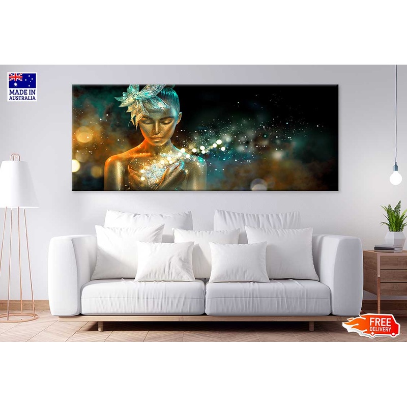 Panoramic Canvas Girl with Flower High Quality 100% Australian Made Wall Canvas Print Ready to Hang
