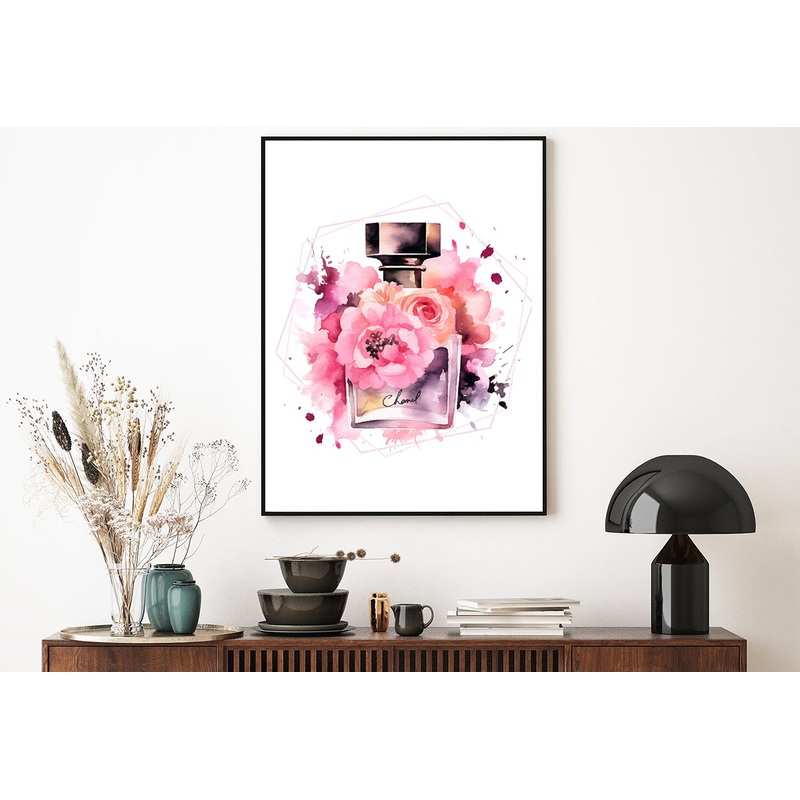 Pink Beige Flowers & Perfume Home Decor Premium Quality Poster Print Choose Your Sizes