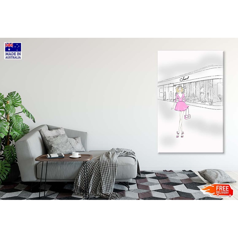 Pink Girl With Elegant Fashion Store Print 100% Australian Made