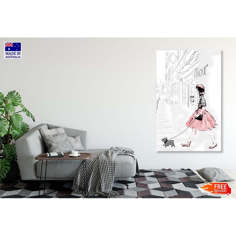Pink Girl With her Puppy Fashion Art Print 100% Australian Made