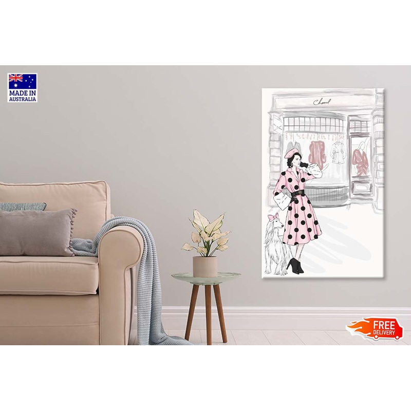 Pink Lady With Her Dog Fashion Art Print 100% Australian Made