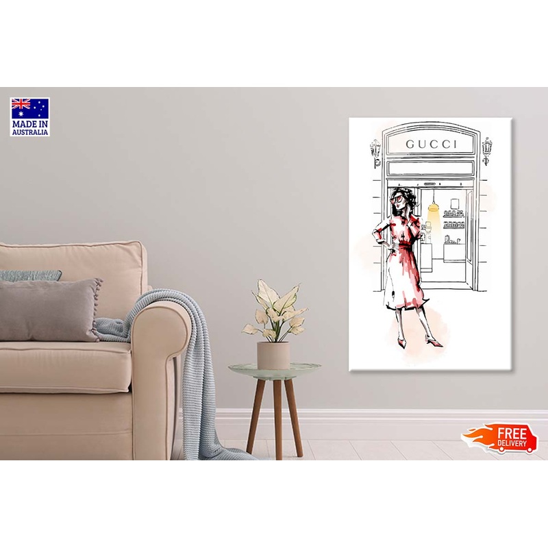 Red Lady with Fashion Store Print 100% Australian Made