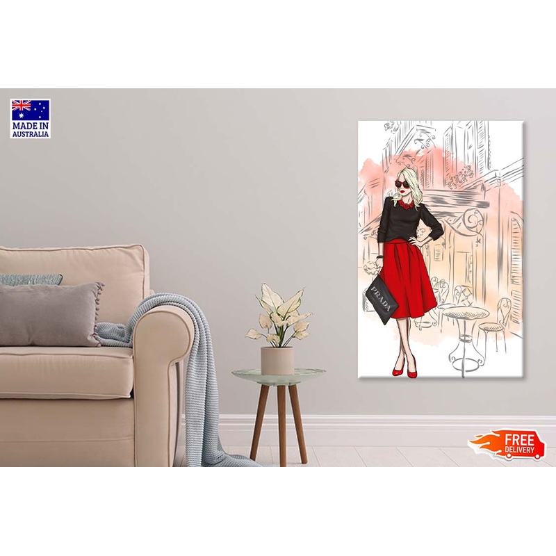 Red Shaded Fashion Store with Lady Print 100% Australian Made